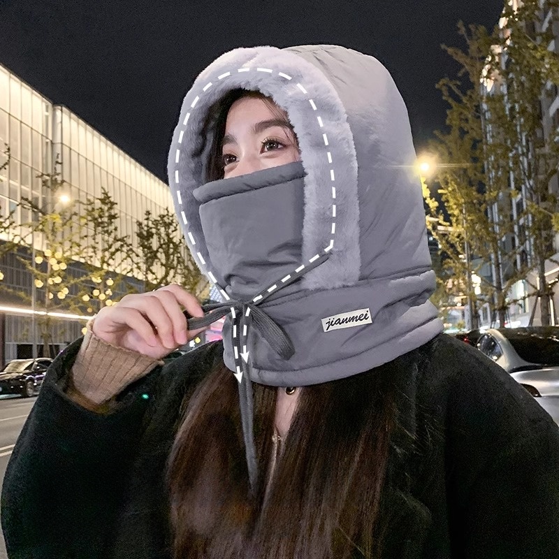 Winter Heattech Lei Feng Hat Men's and Women's Ear Protection Fleece-lined Thickened Cold Protection Mask Scarf Integrated with Hat Windproof Riding Cap