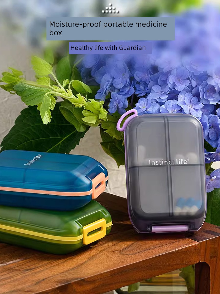 Moisture-Proof Portable Compartment Pill Box Portable Timing Medicine Compartment Box Sealed Seven Days a Week Medicine Storage Box Travel
