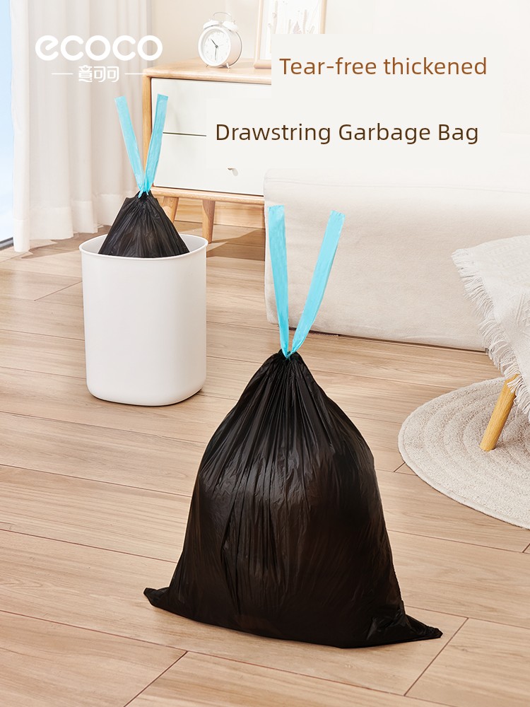 Ecoco Drawstring Garbage Bag For Home Thickened Portable Kitchen Affordable Extra Thick Super Thick Tear-Free Black Large