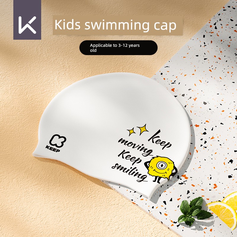Keep Kids Swimming Cap Girl Boys' Silicone Waterproof Not Squeezing Head Cute Print Swimming Hat for Teenagers and Babies