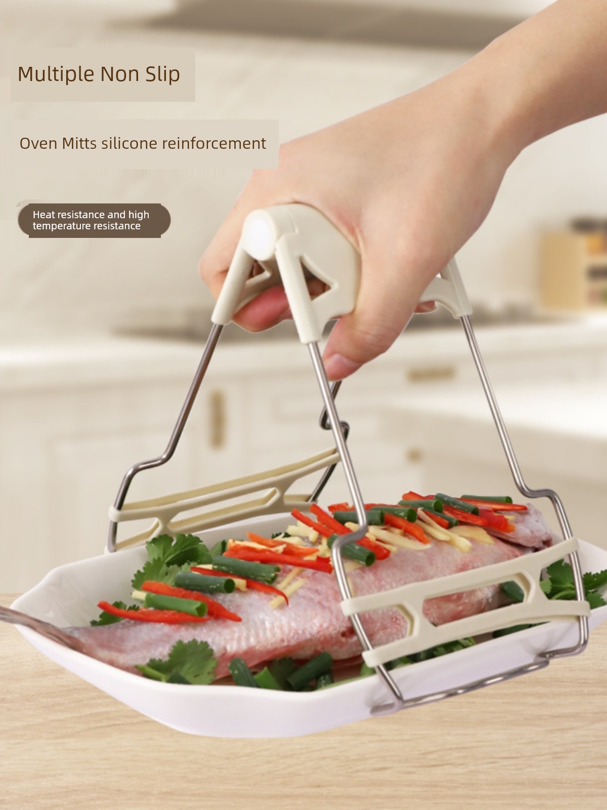Jujiajia Dish-Grabbing Device Stainless Steel Non-Slip and Hot Clip Kitchen Clip Bowl Fantastic Bowl Clamp Fish Steaming Plate Casserole Chuck