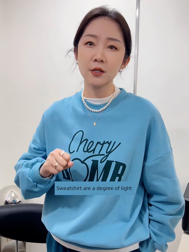 K-style Fashion Creative Popular Printed Crew Neck Sweatshirt Women's Autumn New Arrival Loose Slim Looking Casual Pullover