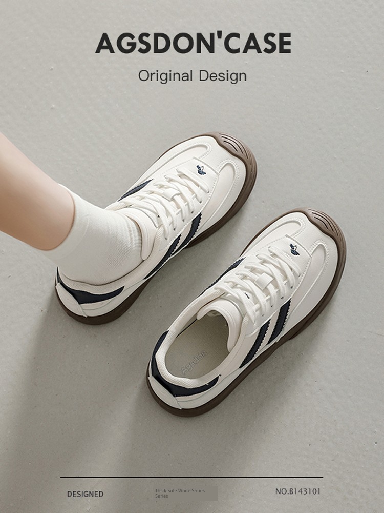 Sports White Shoes Women's Spring, Autumn and Winter 2024 New Arrival Thick Sole Height Increasing Casual German Training Shoes Retro Easy Matching Board Shoes