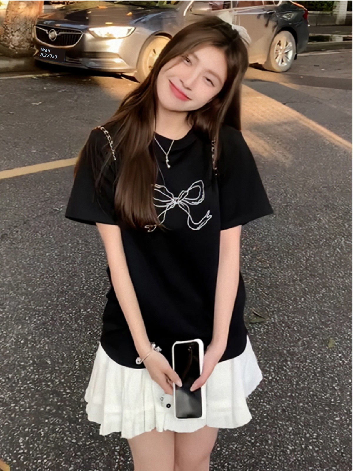 Printed Black Shoulder Width Loose Short Sleeve Women's T-Shirt Summer Small Original Niche Design Hong Kong Style Chic Tops