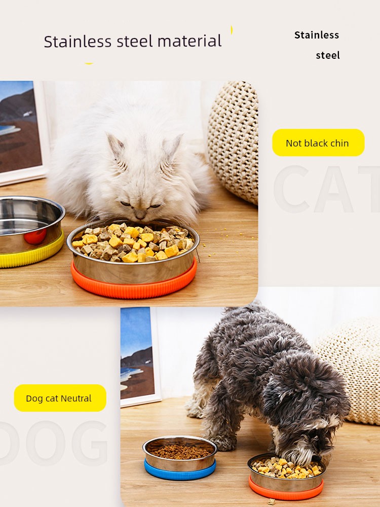 Dog Bowl Food Basin Stainless Steel Neck Protection Cat Drinking Bowl Non Slip Anti-Tumble Dog Food Rice Basin Cat Bowl Pet Supplies