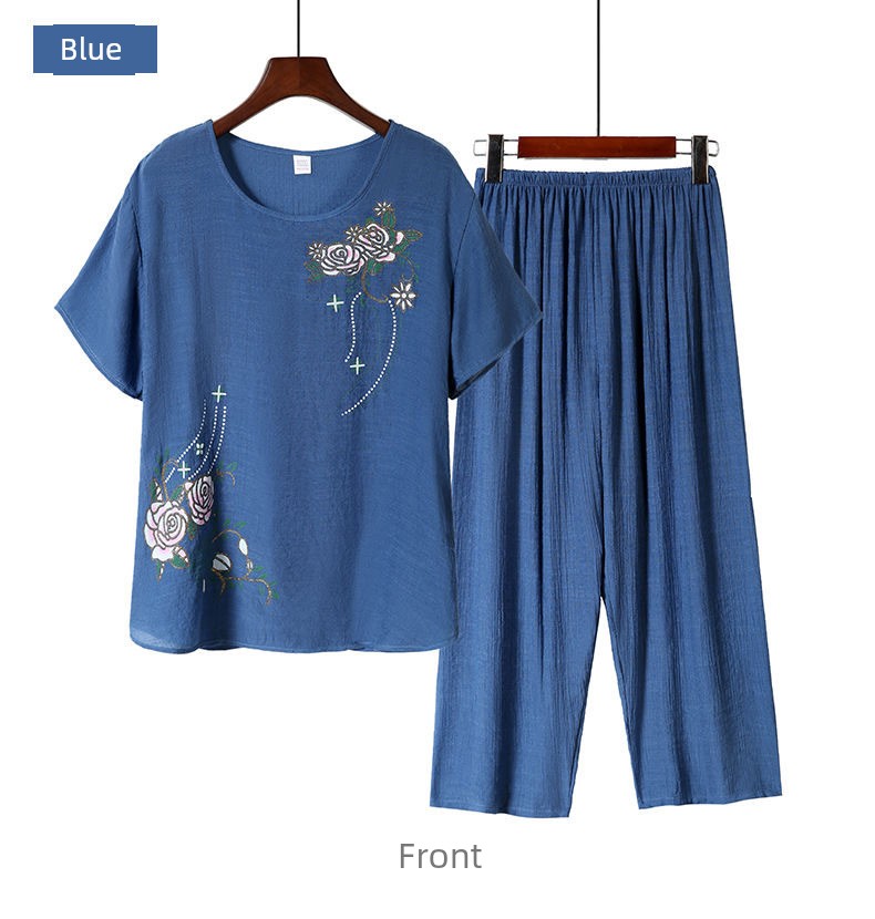Cotton Linen Summer Pajamas for Moms & Elders