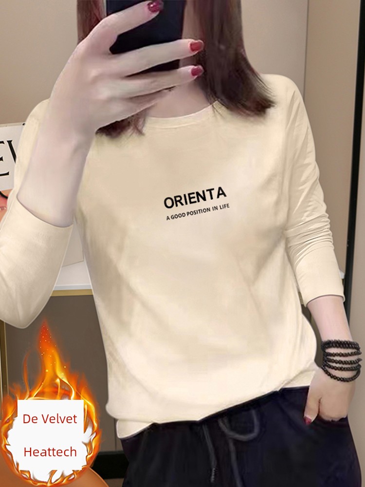 2025 Bottoming Shirt for Women Fall and Winter Versatile Inner Match Dralon Fleece-lined Thickened Warm Long Sleeve T-shirt Women Slimming Top