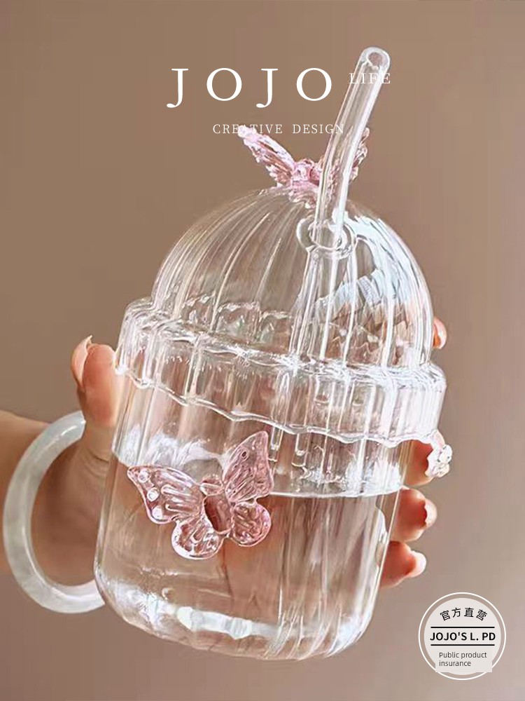 Jojo's L. Pd. Take. Creative Net Red Butterfly Cup with Straw Juice Cup Cool Drinks Cup | Hold