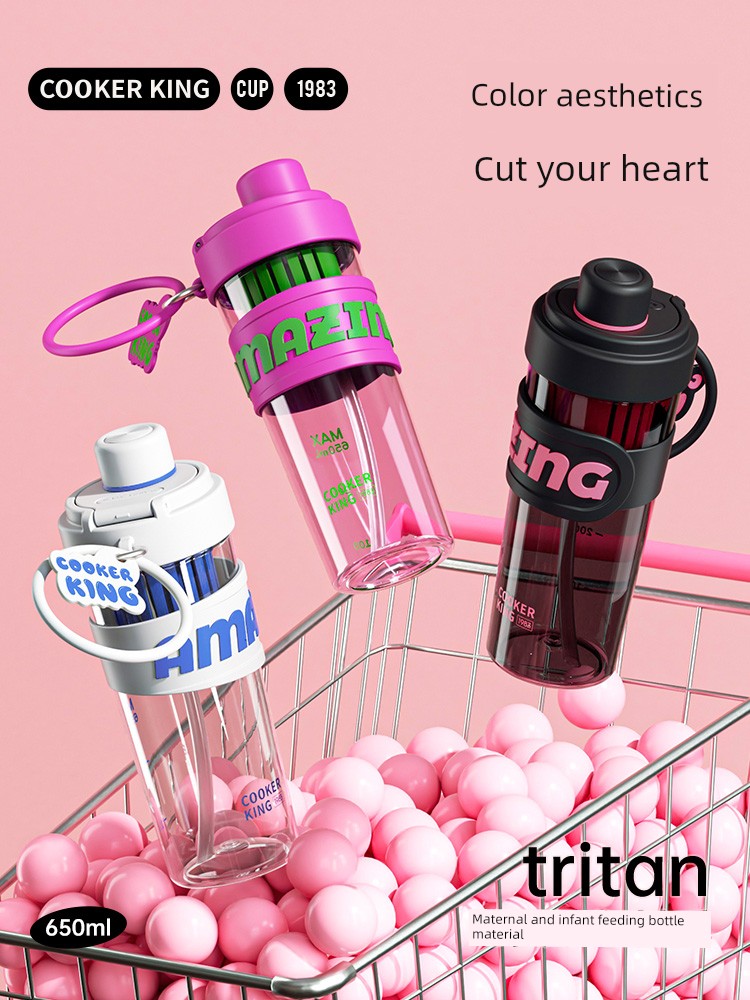 Cooker King Water Cup Large Capacity 2024 New Arrival Straw Plastic Cup Children Student Good-looking Portable Tea Brewing Summer
