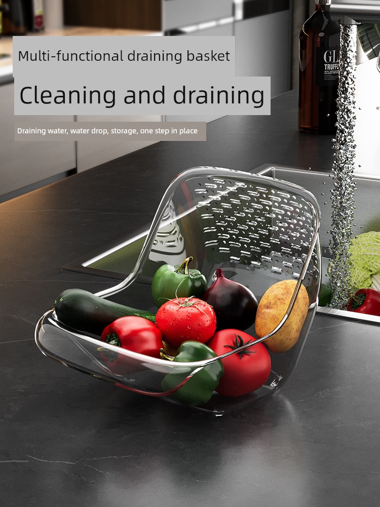 Multi-Functional Transparent Rice Washing Basket For Home Vegetable and Fruit Cleaning Drain Basket Living Room Large Capacity Fruit Basket Washing Fruit Basin