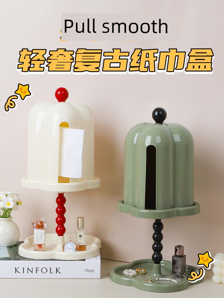 French Style Retro Tissue Box Chinese Style Fancy Coffee Table Chart Drum Box Creative Living Room Accessible Luxury High-End Paper Extraction Box