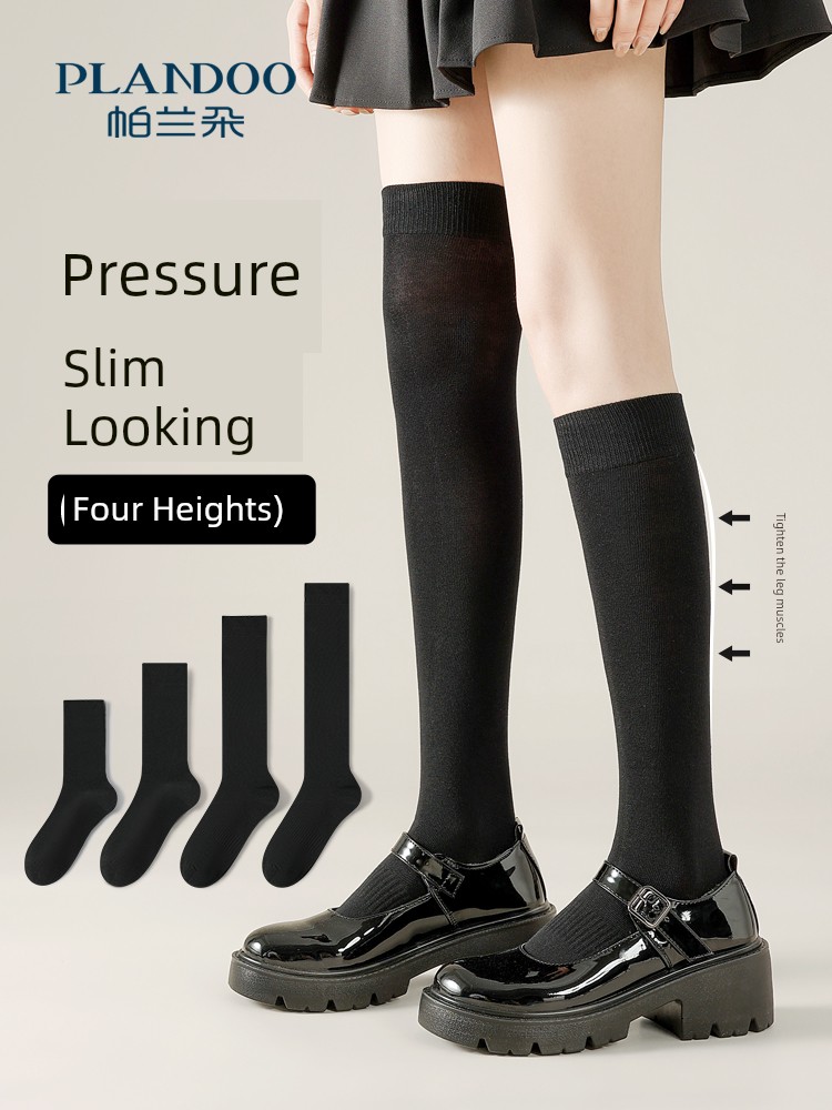 Pressure Calf Socks Women's Spring and Autumn Long Socks Legs Slim Looking Knee Socks JK Thigh High Socks Black Hold-Ups Stockings