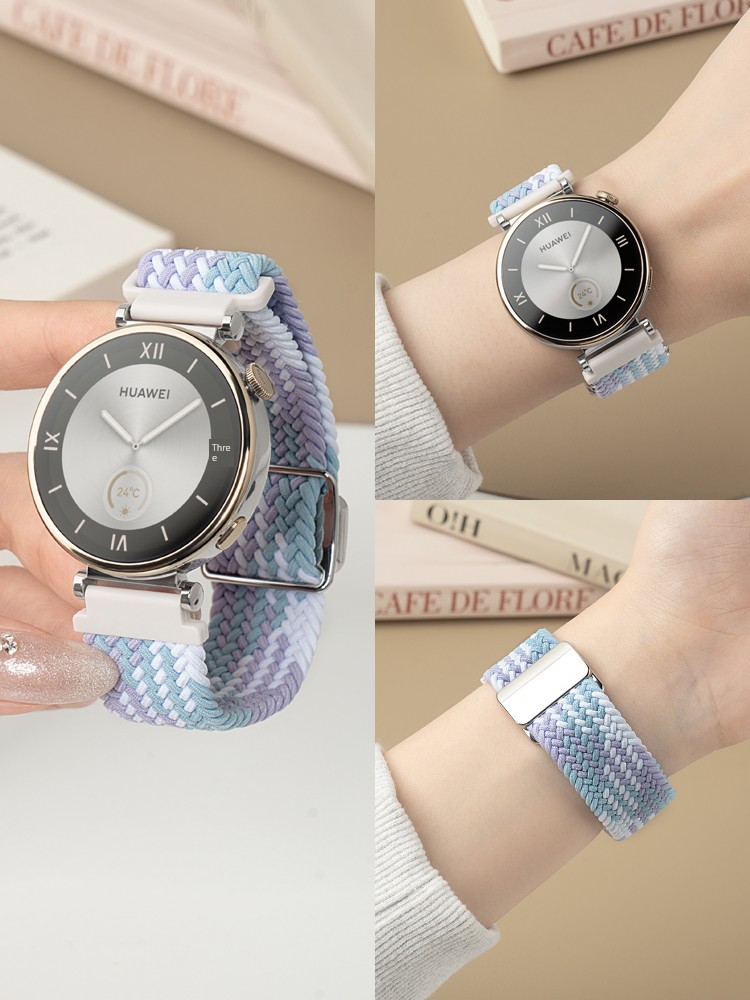 Suitable for Huawei GT4 Strap Nylon GT3 Watch Women's Watch4pro Smart GT2 Men's Sports GT Women's Magnetic Suction 41/42mm New Arrival GT1 Woven Buds Classy Watchgt Dedicated
