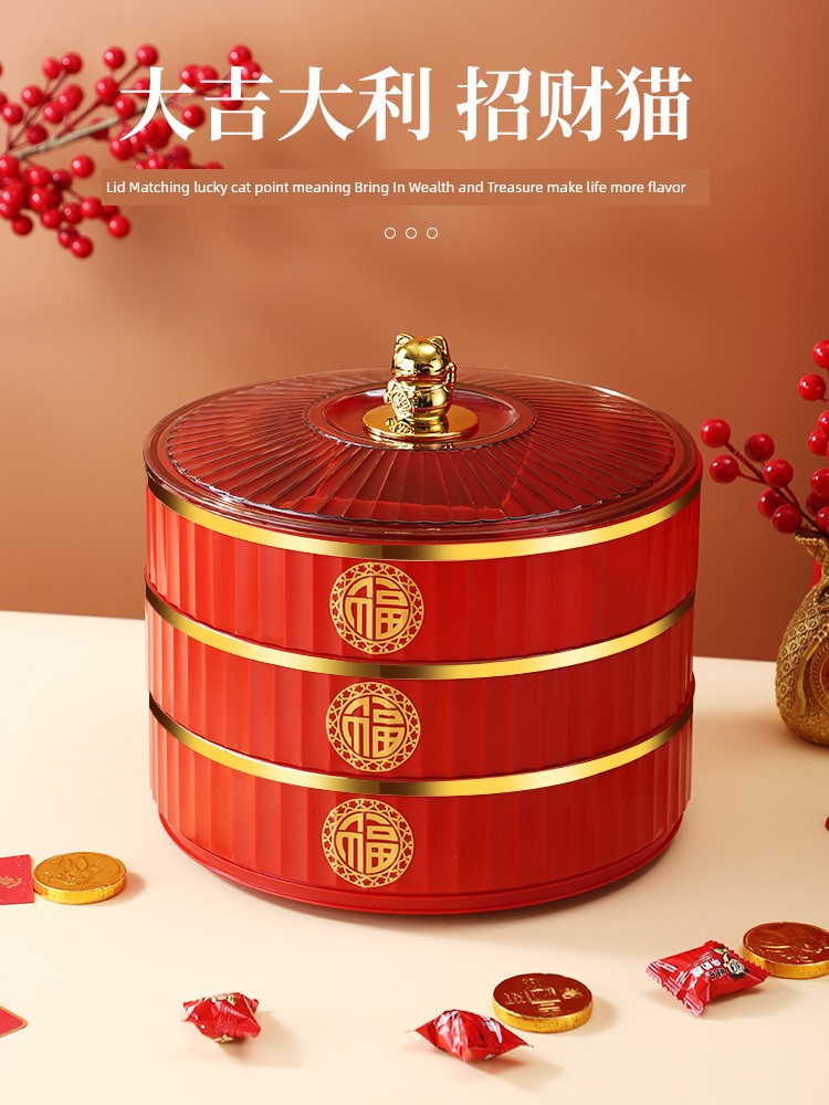 Rotate Dried Fruit Tray Living Room Coffee Table Household Snack Swing Plate Storage Classy Exquisite Chinese New Year Celebration Joyous Storage Box Candy Box