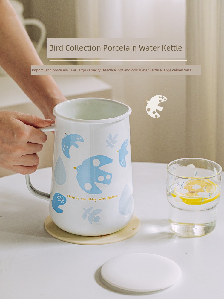 Tree Enamel Cold Water Bottle Flying Bird Set High Temperature Resistant Teapot For Home Cold Dripper Large Capacity Kettle Water Kettle with Lid Water Pitcher