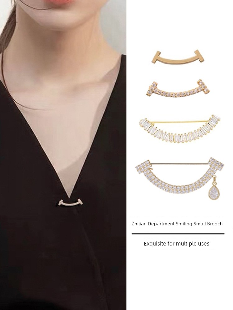 Mini Cute Smiling Face Anti-Unwanted-Exposure Buckle Niche Design Brooch Female Pin Fixed Clothes Decoration Smile Collar Pin