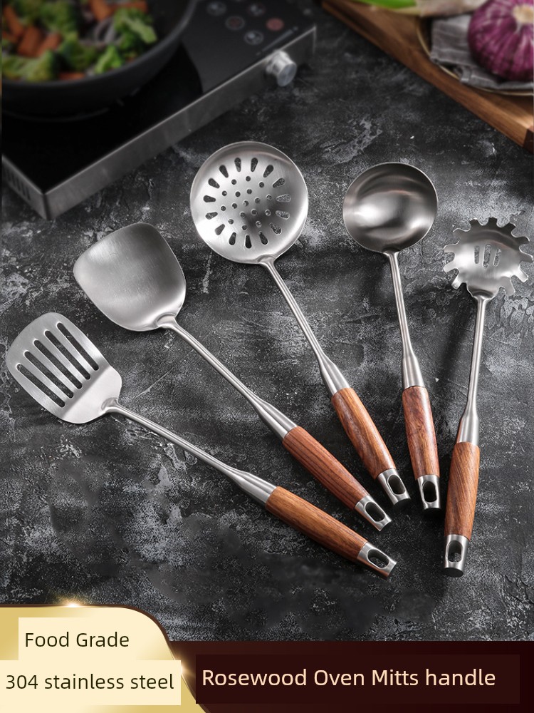 304 Stainless Steel Wooden Handle Spatula and Soup Spoon Cooking Colander Scraper For Home Spatula Non-Stick Pan Kitchenware Shovel Suit