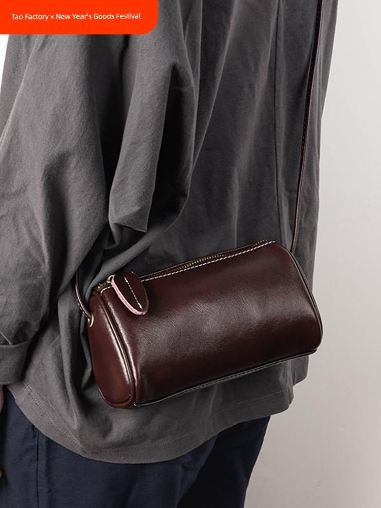 Fashion Casual First Layer Cowhide Leather Bucket Bag Shoulder Crossbody Women's Pouches Classy Practical and Exquisite Texture