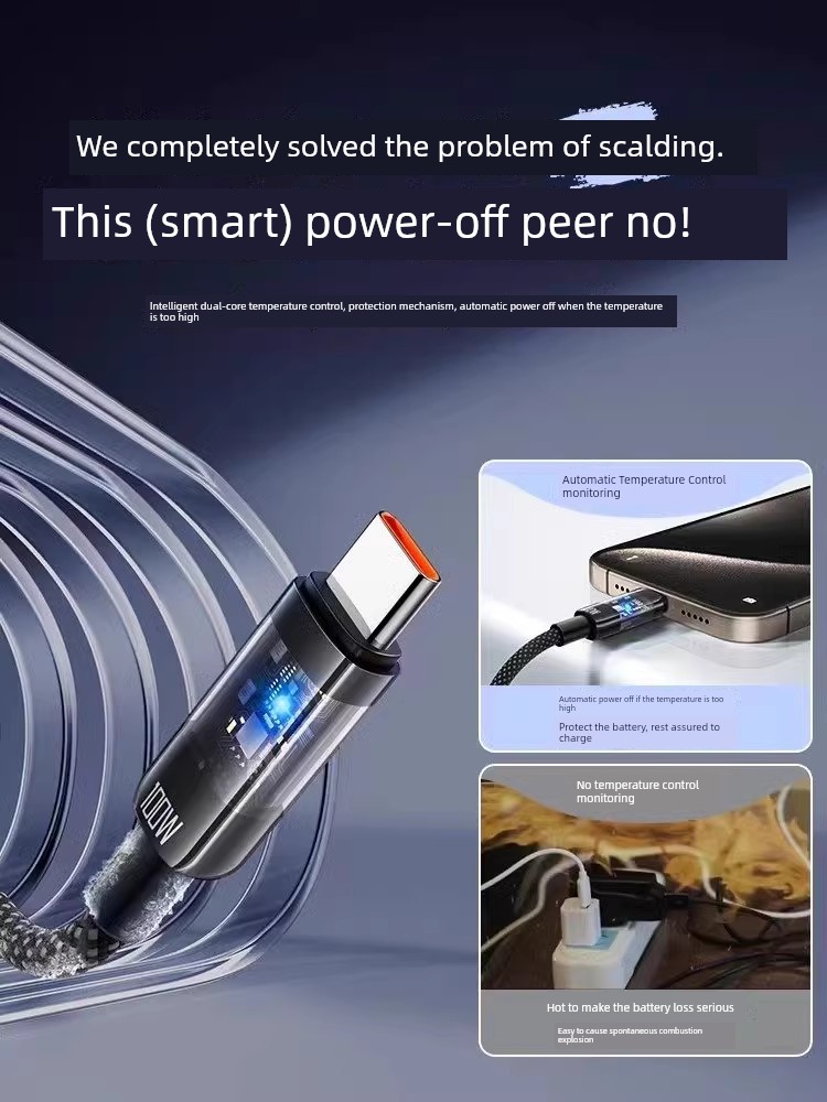 Automatic Power off] Suitable for Typec Data Cable Vivo Iqoo Charger Tpye Flash Charge 100W Data Cable Neo5 Original X60pro Fast Charge 9S Mobile Phone Dedicated 30 Android Y27x80