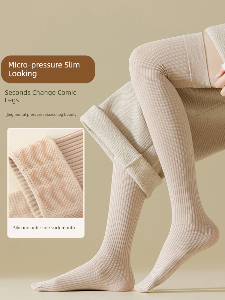 Stockings Thickened Heattech Socks Pure Color Silicone Non Slip Fall and Winter Knee Socks Women's Thigh Bottoming Cotton Socks Thigh High Socks