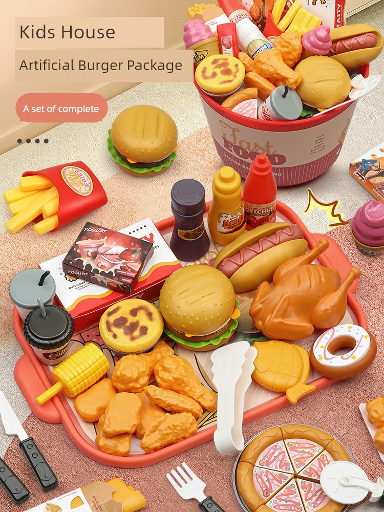 Kids Toy Kitchen Play House Simulated Burger Model Slicer Puzzle Boys and Girls 3-6 Years Old Birthday Gift
