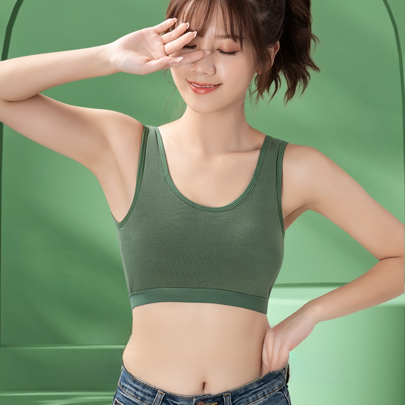 Pure Cotton Girl's Underwear Students without Steel Ring Push up and Anti-Sagging Sports Bra Beauty Back Fixed Big Inner Wear