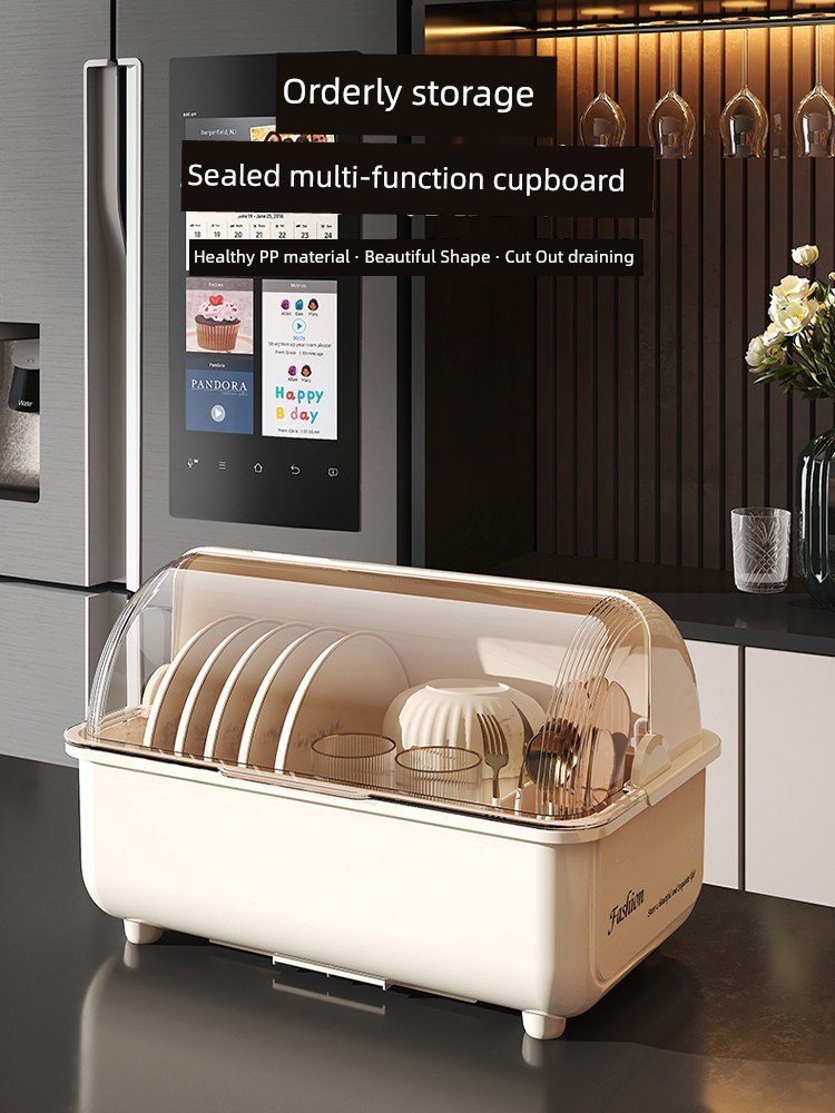Cream Kitchen Countertop Dustproof with Cover Bowls and Chopsticks Storage Box