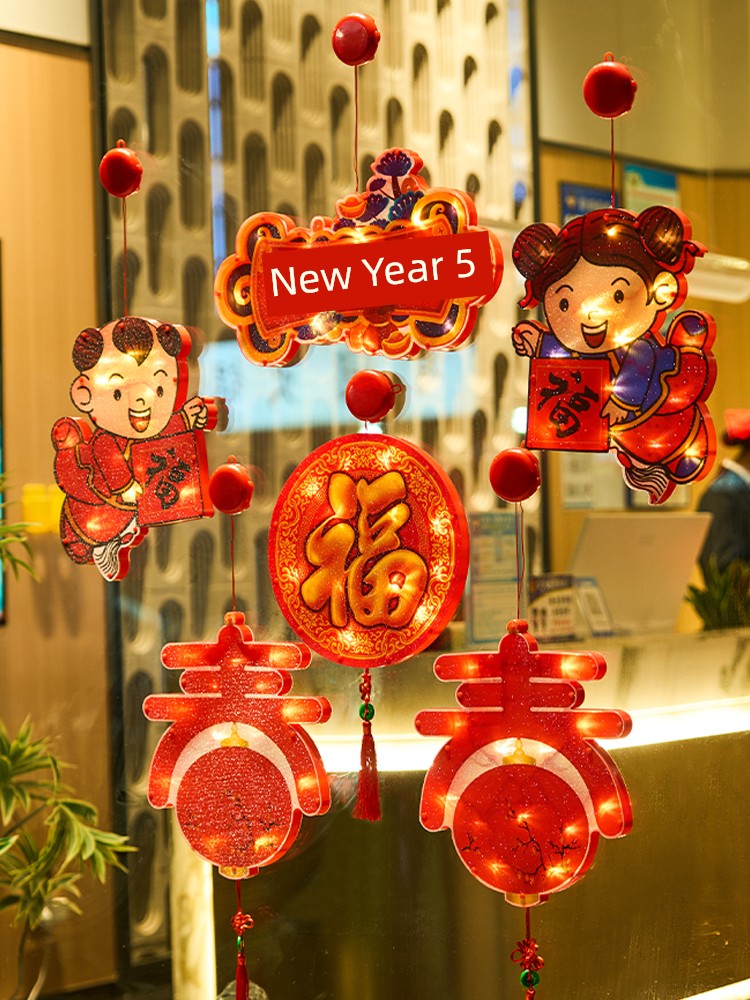 Spring Festival Atmosphere Decorative Light Fu-Character Lantern Pendant Luminous For Home Indoor New Year Decoration Led Painted Suction Cup Light