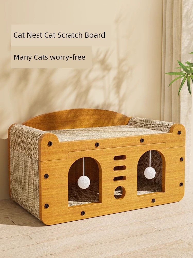 Cat Scratch Board Abrasion Resistant No Chip Shedding Board Nest Integrated Cat Scratch Resistance Cat Scratching Board Non-Self-Hi Relieving Stuffy Cat Toy Cat Climbing Frame