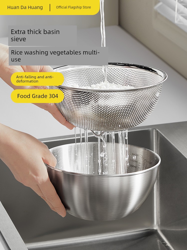 Cooker King Stainless Steel Basin Washing Basin Drain Basket Beat Eggs Knead Dough Bason For Home Kitchen 304 New Arrival Rice Washing Filter