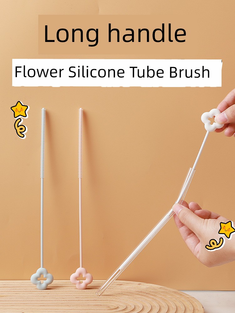 Food Grade Cute Silicone Straw Brush High Density Bristle Pacifier Brush Reusable Cleaning Silicone Test Tube Brush