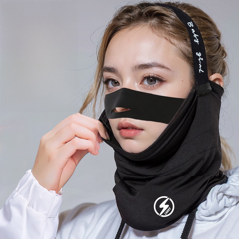 Ski Mask Female Hair Band V Face Hood Men's Windproof Face Care Winter Heattech Outdoor Cycling Fall and Winter Fleece-lined Face Towel