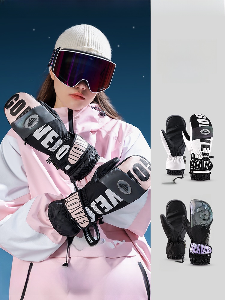 Professional Ski Gloves Female Waterproof, Non-Slip, Wear-Resistant Veneer Snow Gloves Mittens Heattech Palm Protection Men Touch Screen