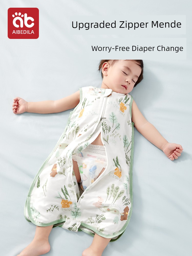 AIBEDILA Baby Sleeveless Sleeping Bag Spring and Summer Bamboo Cotton Gauze Baby Vest Newborn Baby Child Prevention of Kicking off the Quilt Thin