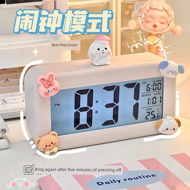 Student Only Multi-Purpose Alarm Clock Clock Desktop LED Electronic Clock Cute Girl Kids Wake up Handy Gadget