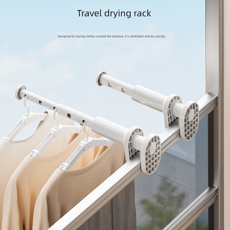 Portable Travel Retractable Clothes Hanger Punch-Free Clothing Rod Foldable Multi-Functional Hotel Balcony Hang the Clothes Handy Gadget