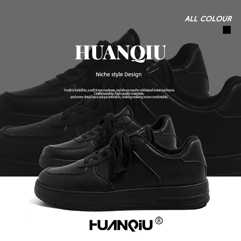 Universal Black Sneakers Men's 2024 Winter New Sports Black Shoes Commuter Not Tired Feet Versatile Niche Casual Shoes