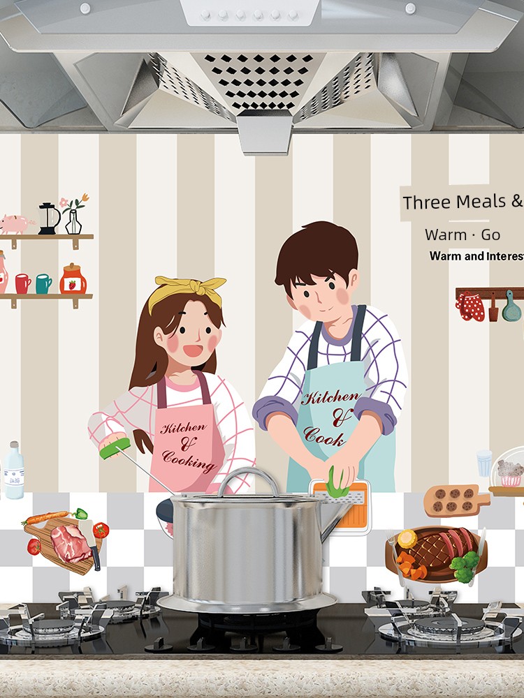Cooking Bench Oil-Proof Stickers Kitchen High-Temperature Resistant Cabinet Waterproof Exhaust Hood Wallpaper Tile Anti-Fouling Wall Stickers Protective Film