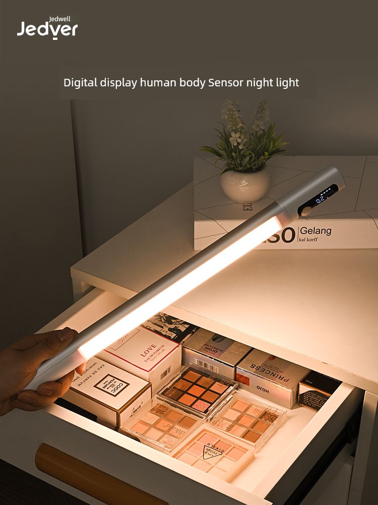 2024 Bed Small Night Lamp Weak Light Bedroom Smart Infrared Sensor Lamp Portable Reading Light Digital Display Charging Lamp