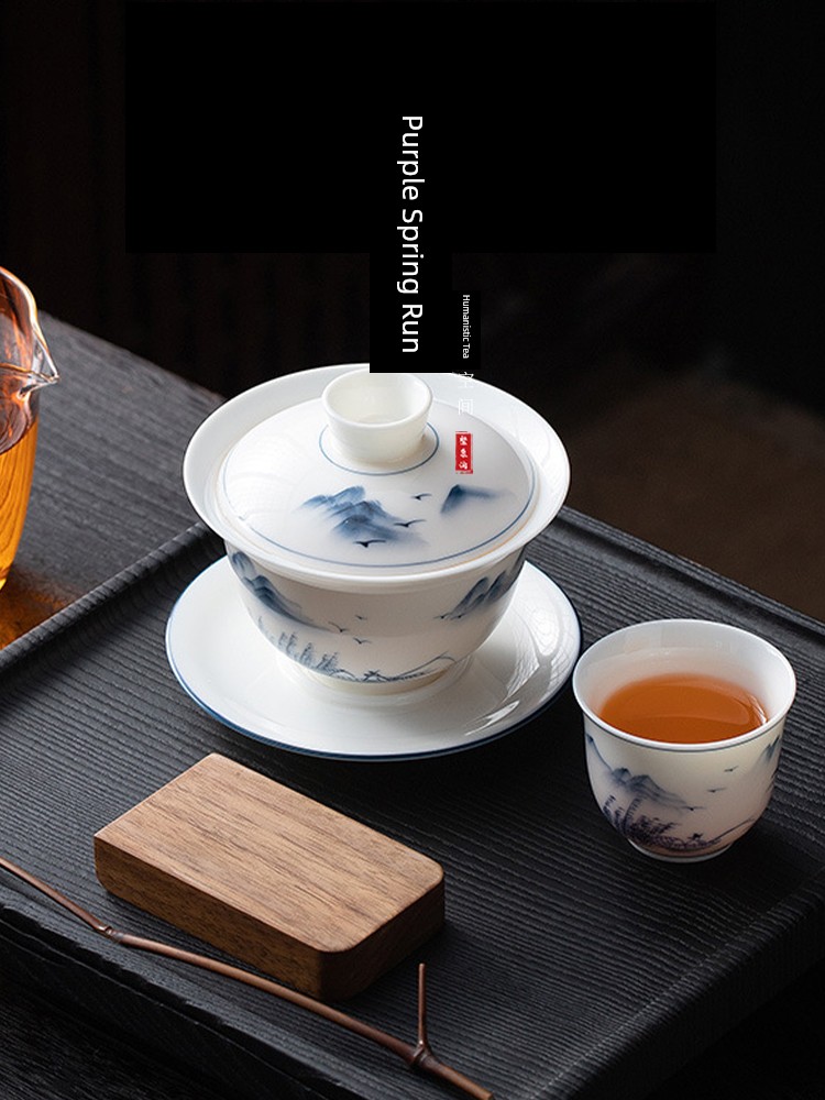 Jojo's L. Pd. Ziquan Stream. Hand-Painted Manual Hover Cover Teacup Single High-End Home | Exhibition Volume