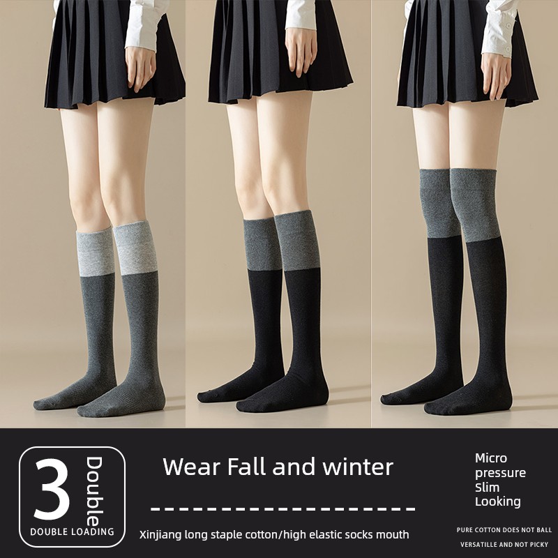 Color Matching Knee Socks Women's Calf Socks Legs Slim Looking Knee High JK Socks Spring & Fall Stockings Long Legs Tube Socks