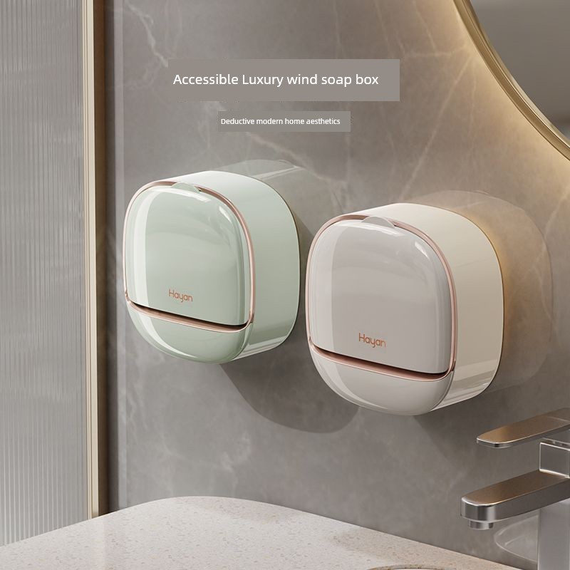 Soap Dish Punch-Free Wall-Mounted Toilet Bathroom Soap Holder Domestic Toilet Soap Drain Box with Lid
