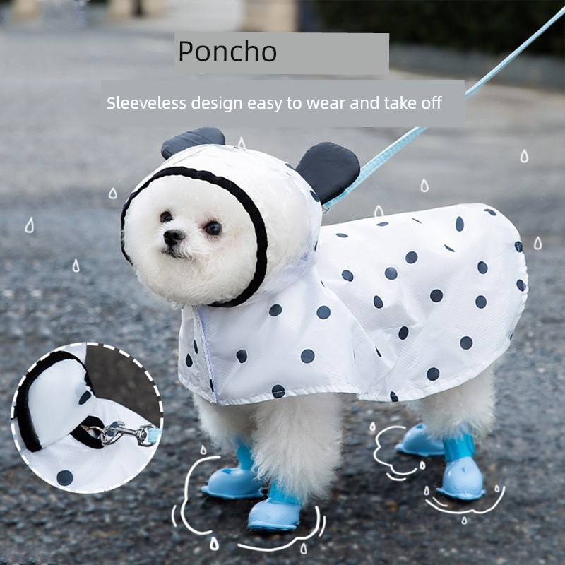 Teddy Bear Polka Dot All-Inclusive Summer Transparent Rainy Season Raincoat Four Feet Dog Pet Clothes Hippie Dog Travel