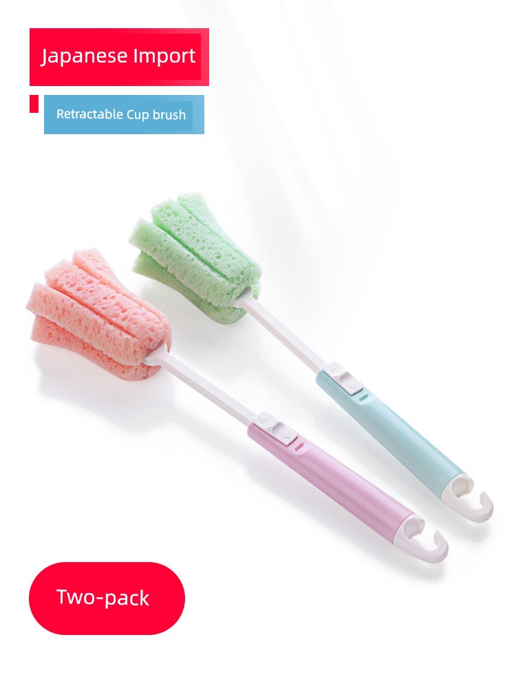 Japan Import Telescopic Long Handle Cup Brush For Home Sponge Cup Vacuum Cup Feeding Bottle Cup Brush Clean without Dead Angle