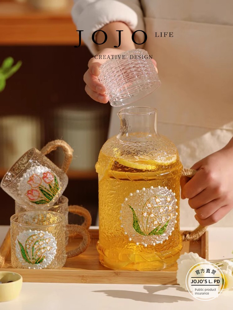 Jojo's L. Pd. Golden. Retro Hammered Hemp Rope Glass Cold Water Bottle High Temperature Resistant | Gold Cup
