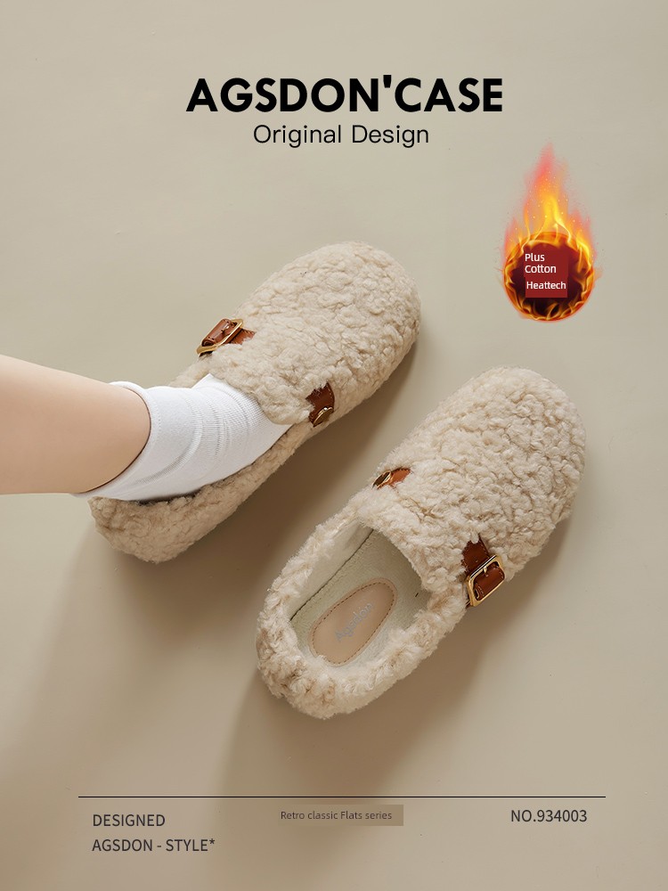 Augusto Fluffy Shoes Female Winter Outwear 2024 New Arrival Soft Flat Bottom Velvet Warm Cotton Shoes Slip-on Gommino