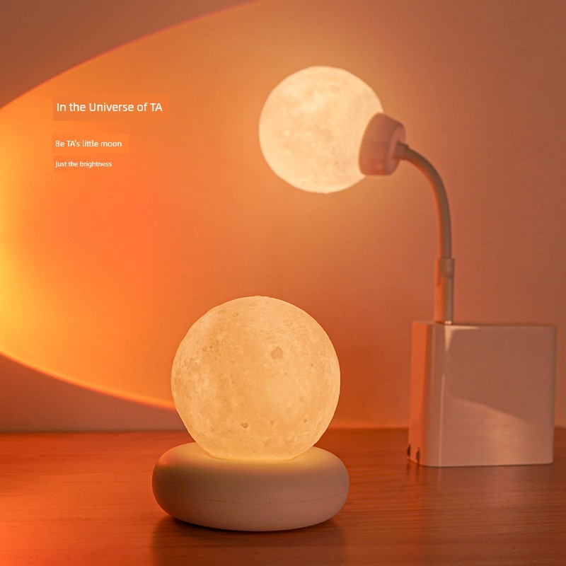 Moon Light Rechargeable Small Night Lamp Bedroom Sleep Light Remote Control Bedside Ambience Light Ins Young Adult Soft Light Desk Lamp Eye Protection