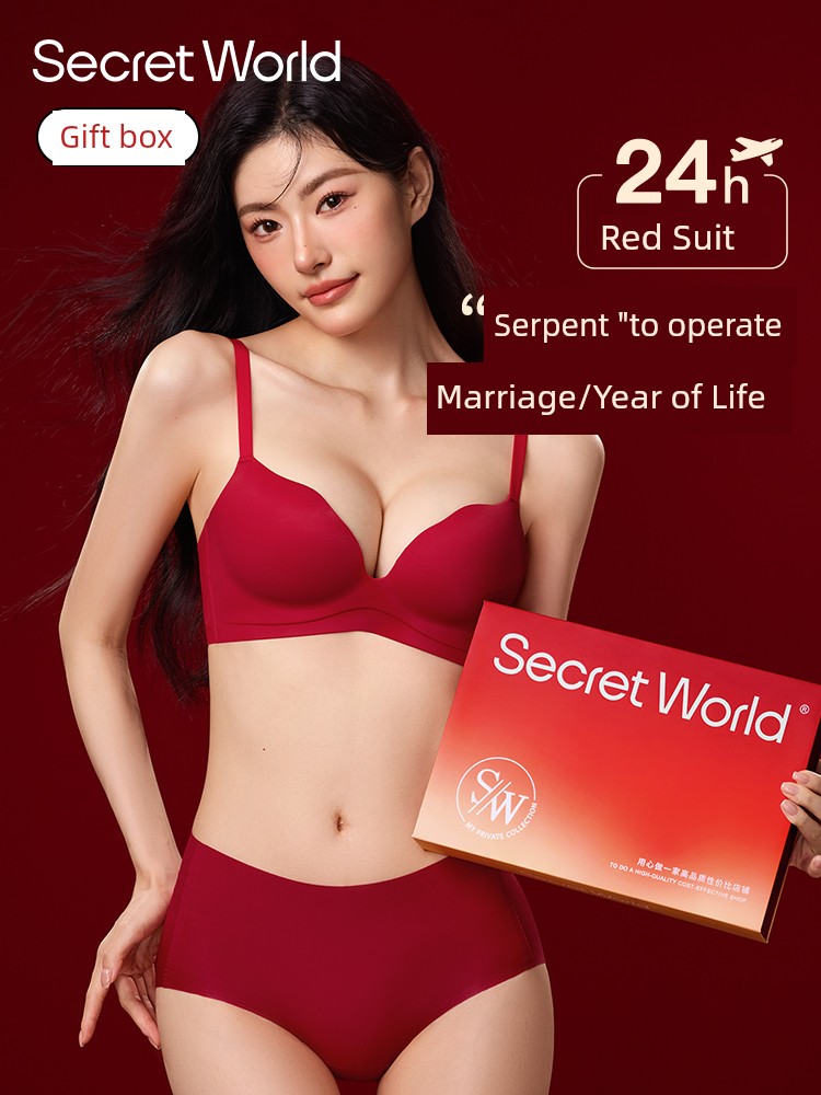 Secret World Year of Fate Красное нижнее белье Женское нижнее белье для маленькой груди Push up Свадебный комплект бюстгальтера Подарочная коробка