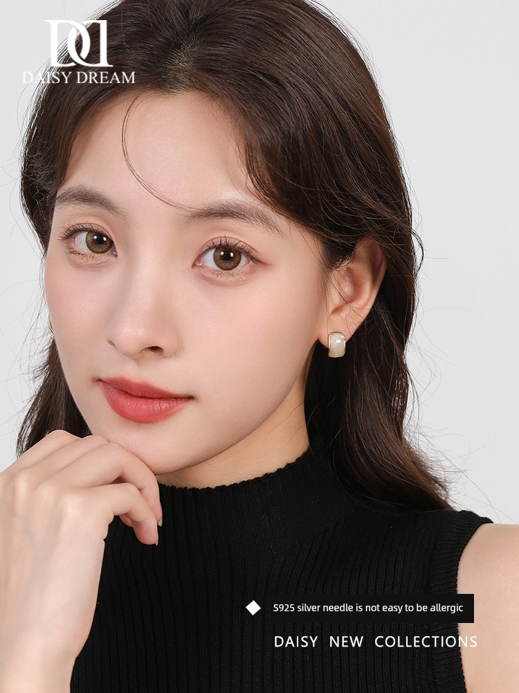 925 Silver Needle Square Drop Glazed Stud Earrings Female Fancy Retro Special Interest Earrings 2025 New Arrival Best Selling Graceful Earrings