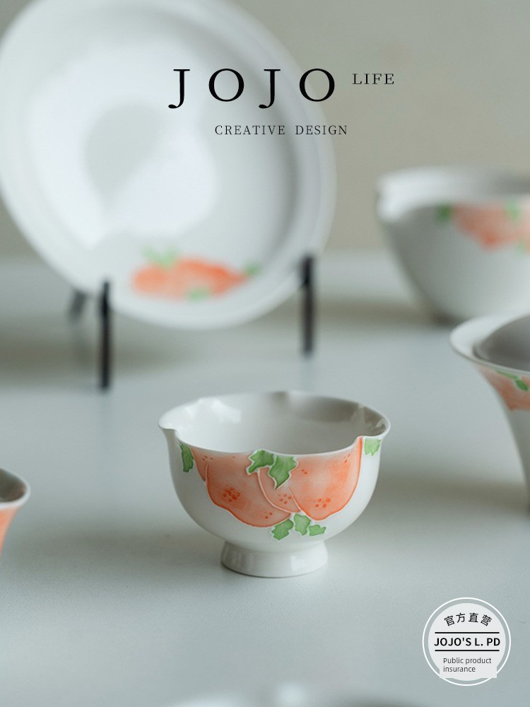 Jojo's L. Pd. With. Teacup Hand Painted Underglaze Peach Pink Kneading Goblet Kung Fu Tea Set | Straight